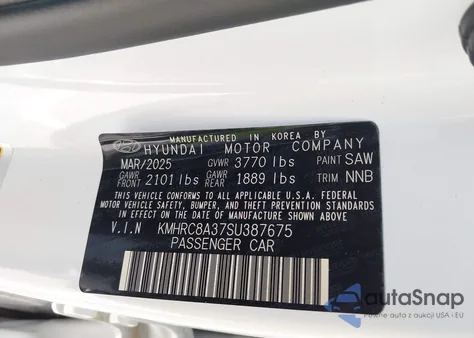 2025 Hyundai Venue Sel z USA, uszkodzony, nr VIN KMHRC8A37SU387675